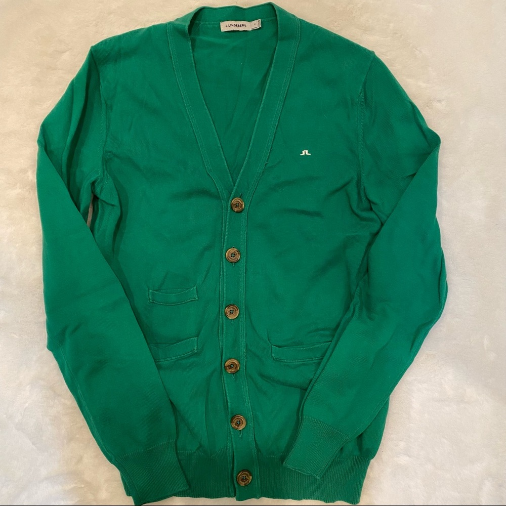 J Lindeberg Green Button Up Cardigan